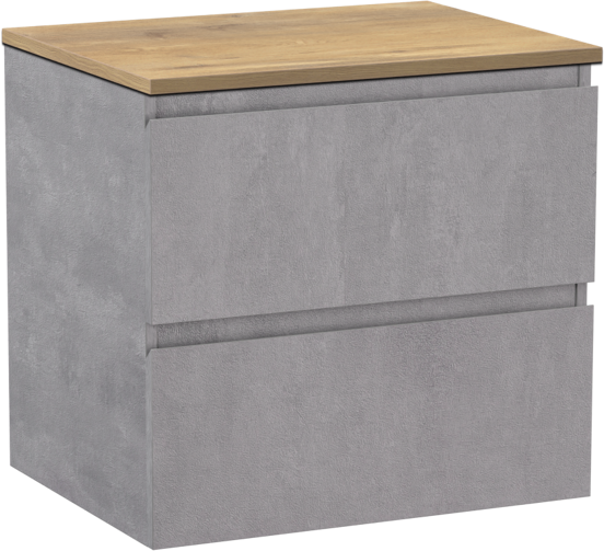 Linie Lado zwevend badmeubel 60 x 46 cm beton donkergrijs met Lado enkel wastafelblad in melamine naturel eiken