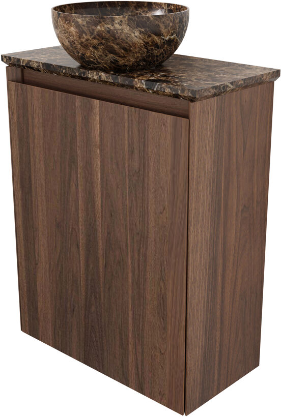 Balmani Mitra zwevend toiletmeubel 42 x 21 cm Dark Emperador met Facetta tablet en Bari XS waskom in Dark Emperador marmer