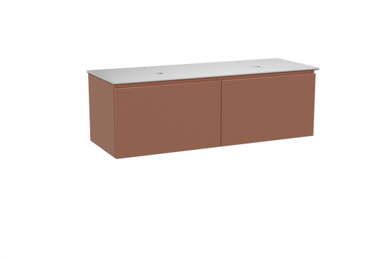 Balmani Sfera hängendes Möbelstück Set: 150 x 55 cm, Cotto, mit Facetta Doppel Waschtischplatte, Solid Surface Weiß matt