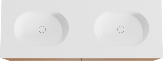 Balmani Mitra zwevend badkamermeubel 150 x 55 cm teak met Tablo Oval dubbele wastafel in solid surface mat wit