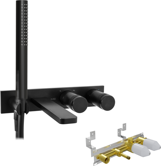 Blaufoss Sonic inbouw badkraan met handdouche mat zwart incl. inbouwelement