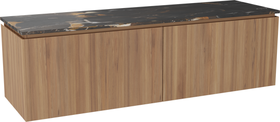 Balmani Eclips zwevend badkamermeubel 180 x 55 cm Teak met Stretto enkel of dubbel tablet in Portoro Gold marmer