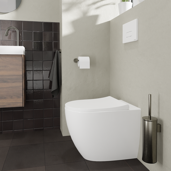 Luca Varess Vinto staand toilet back to wall glanzend wit randloos met dunne wc-bril