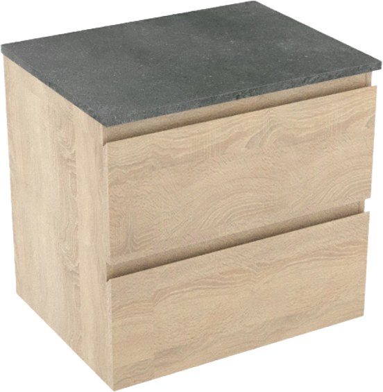 Linie Lado zwevend badkamermeubel 60 x 46 cm witte eik met Lado enkel tablet in melamine leisteen grijs