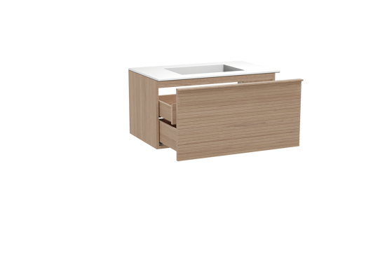 Balmani Forma meuble salle de bains suspendu 90 x 55 cm chêne naturel avec Tablo Stretto plan simple en solid surface blanc mat, Nervure droite symétrique horizontale