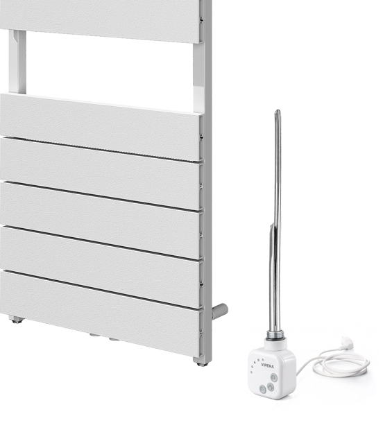 Vipera Teide Einzel Handtuchheizkörper 50 x 142 cm Elektrische Heizung Weiß matt Seiten- und Mittelanschluss 500W, inkl. Widerstand 