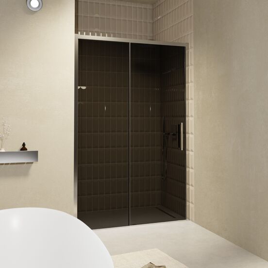 Balmani Senses Design douche schuifdeur omkeerbaar 140 cm x 210 cm Rookglas, Chroom profielen