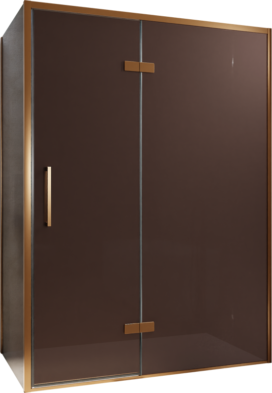 Balmani Senses Design douchehoek met rechtse draaideur en vaste zijwand, 140 x 100 cm, Brons, Brushed Rosegold profielen, met coating