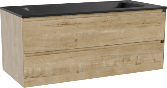 Balmani Mitra meuble salle de bains suspendu 120 x 55 cm chêne brut avec Tablo Strada lavabo simple pour 2 trous de robinet en marbre composite noir mat