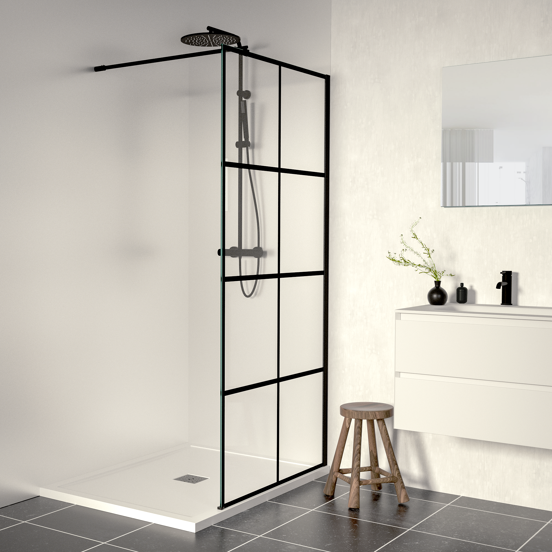 Linie Walk-In inloopdouche 100 x 200 cm square glas mat zwart profiel