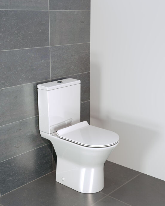 Luca Varess Delano wc à poser blanc brillant sans rebord, set d'installation inclus avec raccordement en L, robinet et flexible