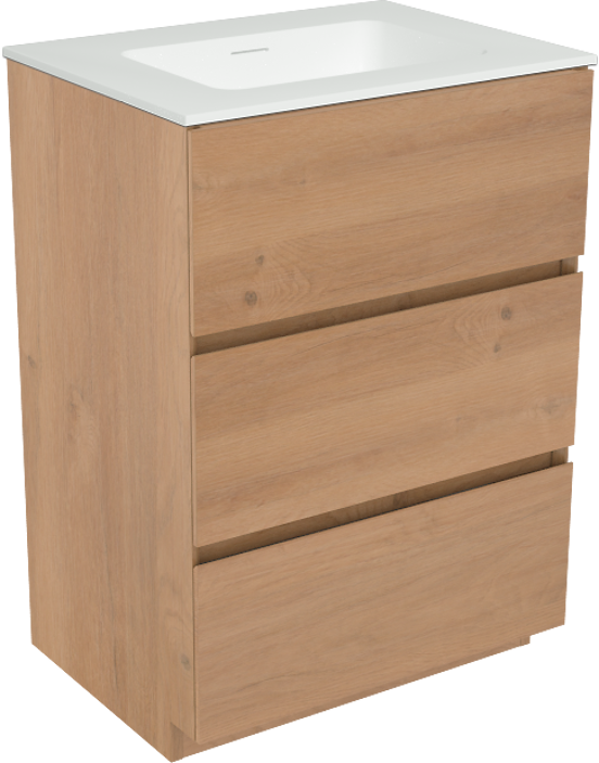 Storke Edge meuble salle de bains à poser 60 x 46 cm chêne brut avec Mata plan simple en solid surface blanc mat