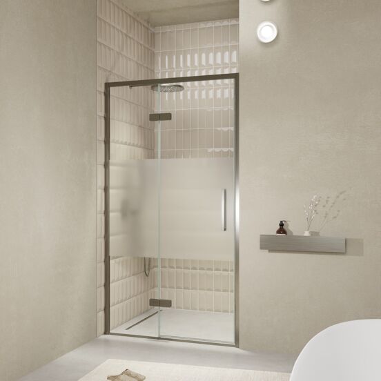 Balmani Senses Design douche draaideur links 120 cm x 210 cm Helder glas met matte strook, Brushed GunMetal profielen, met coating