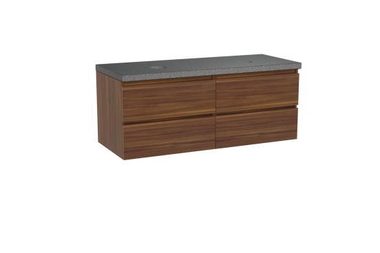 Balmani Lucida meuble salle de bains suspendu 135 x 55 cm noyer américain avec Rock tablette double en granit noir