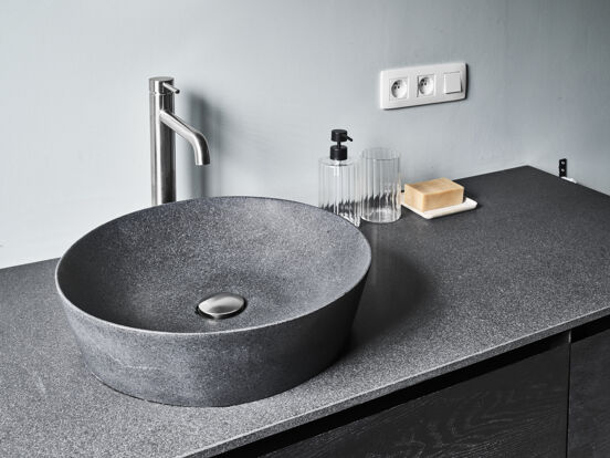Balmani Still Aufsatzwaschbecken: Granit, poliert, rund, Ø 42.5 cm