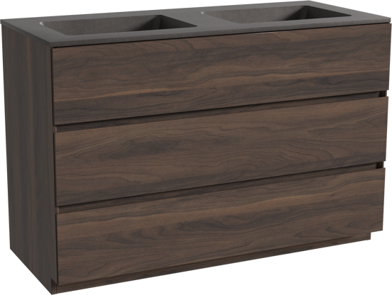 Storke Edge meuble salle de bains à poser 120 x 52 cm noyer avec Scuro double vasque en quartz noir mat