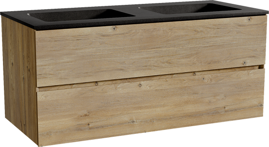 Storke Edge meuble salle de bains suspendu 120 x 52 cm chêne brut avec Scuro double vasque en quartz noir mat