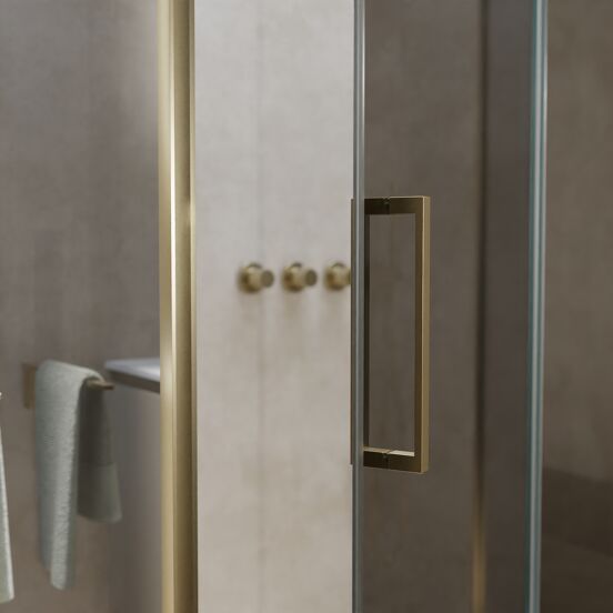 Balmani Senses Design douche en coin avec porte pivotante à droite et paroi latérale fixe, 140 x 100 cm, Miroir Reflex, Profil Brushed Champagne Gold, coating inclus