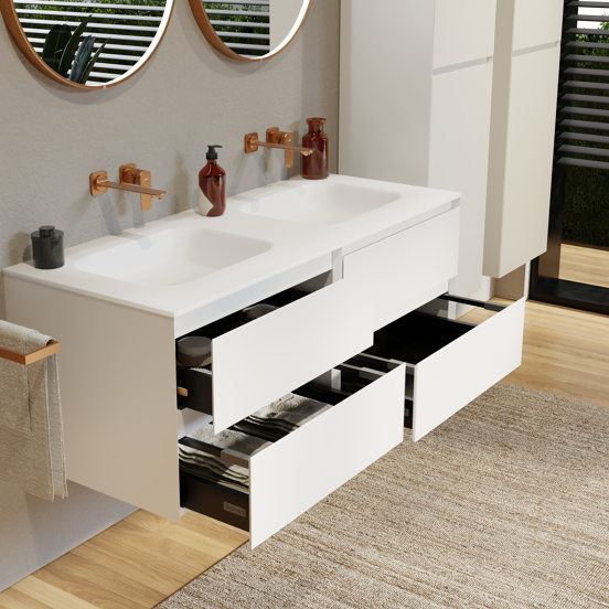 Balmani Mitra meuble salle de bains suspendu 135 x 55 cm blanc mat avec Tablo Arcato double vasque en solid surface blanc mat