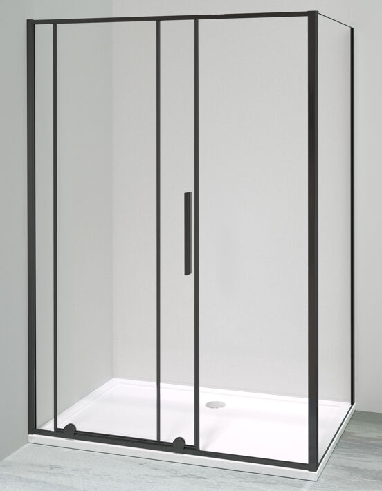 Luca Varess Morano paroi de douche avec porte coulissante et paroi latérale fixe 90 x 140 cm verre transparent profil noir mat