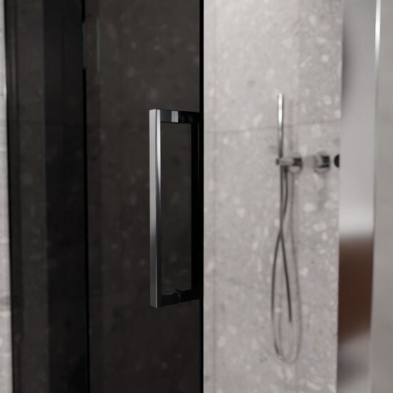Balmani Senses Design douchehoek met linkse schuifdeur en vaste zijwand, 140 x 100 cm, Rookglas, Glanzend chroom profielen