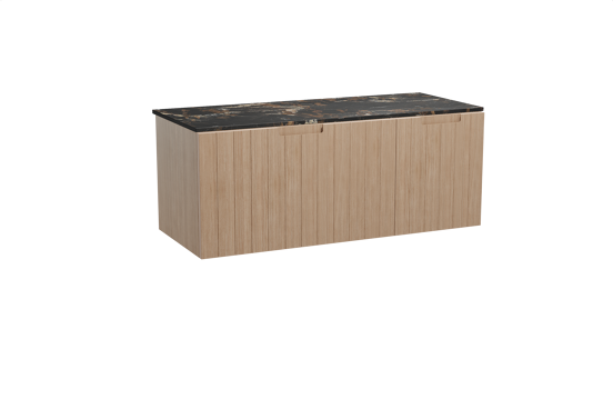 Balmani Adagio meuble salle de bains suspendu 135 x 55 cm chêne vieilli avec Stretto tablette simple ou double en marbre portoro gold