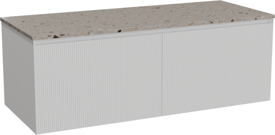 Balmani Fila meuble salle de bains suspendu 135 x 55 cm blanc mat avec Stretto tablette simple ou double en terrazzo greige terrazzo, Nervure droite symétrique verticale