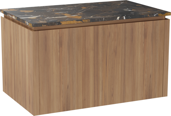Balmani Eclips hängendes Möbelstück Set: 90 x 55 cm, Teak, mit Stretto Einzel Waschtischplatte Portoro Gold Marmor