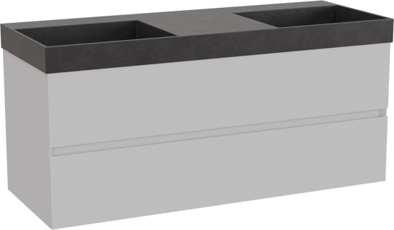 Storke Edge zwevend badkamermeubel 120 x 46 cm mat wit met Jura dubbele wastafel in kwarts mat zwart