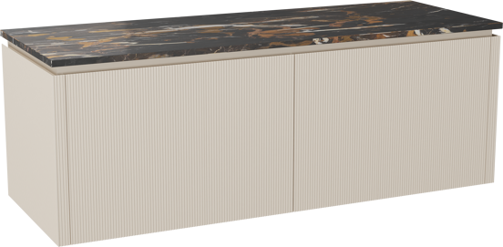 Balmani Eclips meuble salle de bains suspendu 150 x 55 cm Sandbeige avec Stretto tablette simple ou double en Portoro Gold marbre, Nervure droite symétrique verticale