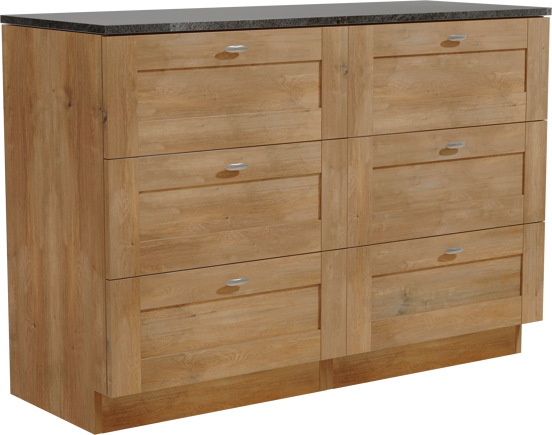Linie Classo freistehendes Möbelstück Set: 120 x 46 cm, Naturbelassene Eiche, mit Lado Einzel- oder Doppel Waschtischplatte, Melamin Schiefergrau