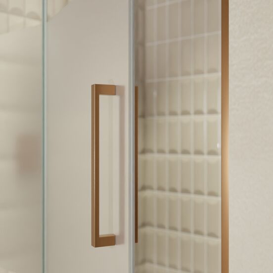 Balmani Senses Design douche draaideur links 120 cm x 210 cm Helder glas met matte strook, Brushed Rosegold profielen, met coating