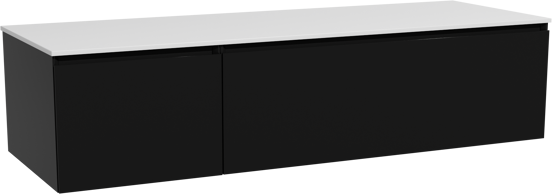 Storke Edge zwevend badkamermeubel 150 x 52 cm mat zwart met Tavola enkel of dubbel tablet in solid surface mat wit
