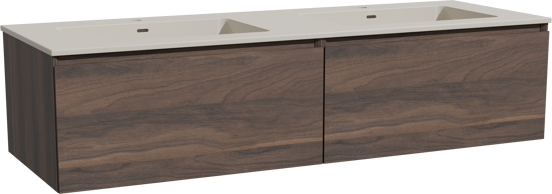 Storke Edge zwevend badmeubel 150 x 52 cm notenhout met Diva dubbele wastafel in top solid zijdegrijs
