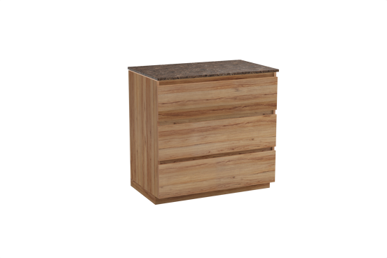 Balmani Lucida staand badkamermeubel 90 x 55 cm teak met Stretto enkel tablet in marmer dark emperador