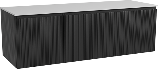 Storke Ribs meuble salle de bains suspendu 150 x 52 cm chêne noir avec Tavola tablette simple ou double en solid surface blanc mat, Nervure droite asymétrique verticale