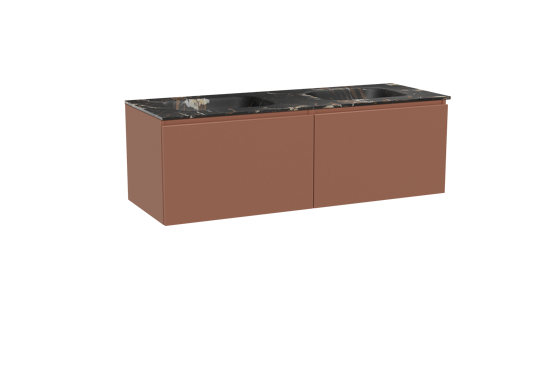 Balmani Sfera hängendes Möbelstück Set: 150 x 55 cm, Cotto, mit Tablo Arcato Doppelwaschtisch, Marmor Portoro Gold
