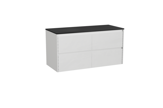 Storke Seda hängendes Möbelstück Set: 120 x 52 cm, Weiß matt, mit Panton Einzel- oder Doppel Waschtischplatte, Pulverbeschichtetes MDF Schwarz matt