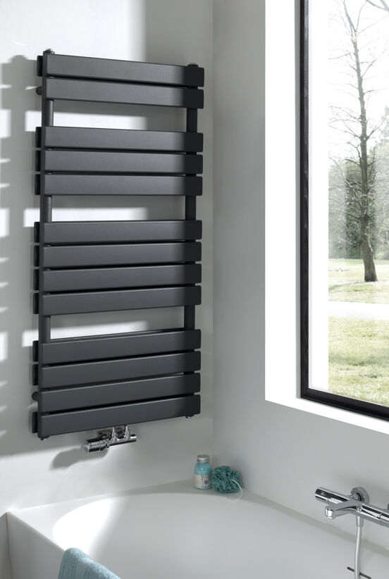 Vipera Vulcan dubbele handdoekradiator 60 x 123 cm elektrische verwarming mat zwart zij- en middenaansluiting 1.256W, weerstand inbegrepen