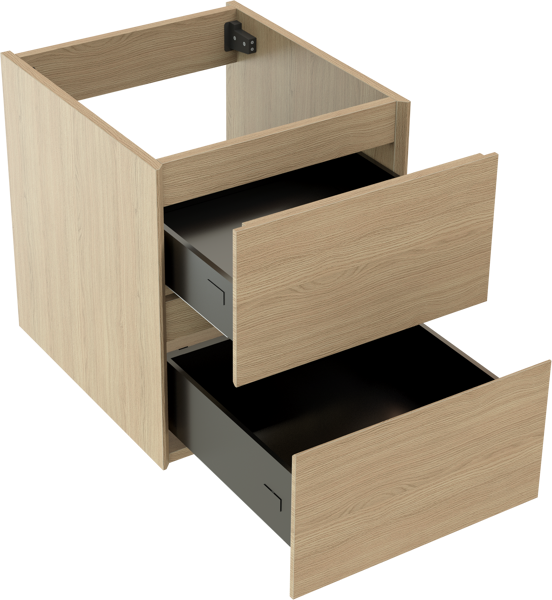 Storke Edge hängender Waschbeckenunterschrank: 45 x 52 cm, Naturbelassene Eiche, 2 Schubladen