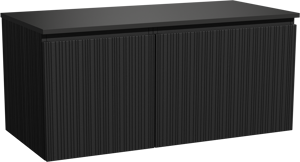 Storke Ribs zwevend badkamermeubel 110 x 52 cm zwarte eik met Panton enkel tablet in gepoedercoate mdf mat zwart, Verticale asymmetrische rechte ribbel