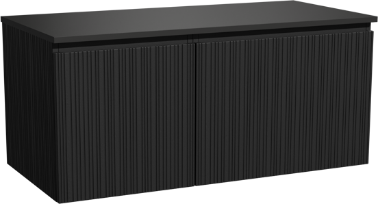 Storke Ribs zwevend badkamermeubel 110 x 52 cm zwarte eik met Panton enkel tablet in gepoedercoate mdf mat zwart, Verticale asymmetrische rechte ribbel