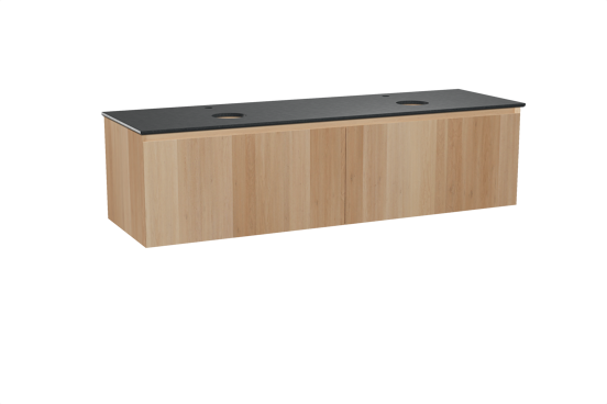 Balmani Idra zwevend badkamermeubel 180 x 55 cm natuur eik met Facetta dubbel tablet in graniet zwart