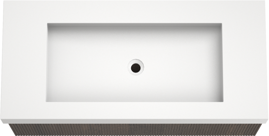 Balmani Forma meuble salle de bains suspendu 120 x 55 cm chêne fumé avec Modus lavabo simple pour 2 trous de robinet en solid surface blanc mat, Nervure droite symétrique verticale
