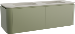 Balmani Moon meuble salle de bains suspendu 160 x 55 cm vert sauge avec Moon double vasque en top solid soie grise