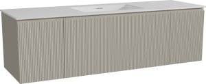 Storke Ribs meuble salle de bains suspendu 165 x 52 cm soie grise avec Mata plan simple en solid surface blanc mat, Nervure droite symétrique verticale