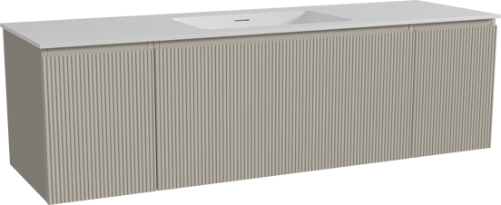 Storke Ribs meuble salle de bains suspendu 165 x 52 cm soie grise avec Mata plan simple en solid surface blanc mat, Nervure droite symétrique verticale