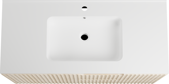 Linie Ribbo meuble salle de bains suspendu 100 x 46 cm chêne clair avec Vano plan simple en marbre composite blanc mat, Nervure circulaire symétrique verticale