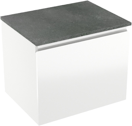 Linie Lado meuble salle de bains suspendu 60 x 46 cm blanc brillant avec Lado tablette simple en mélaminé ardoise gris