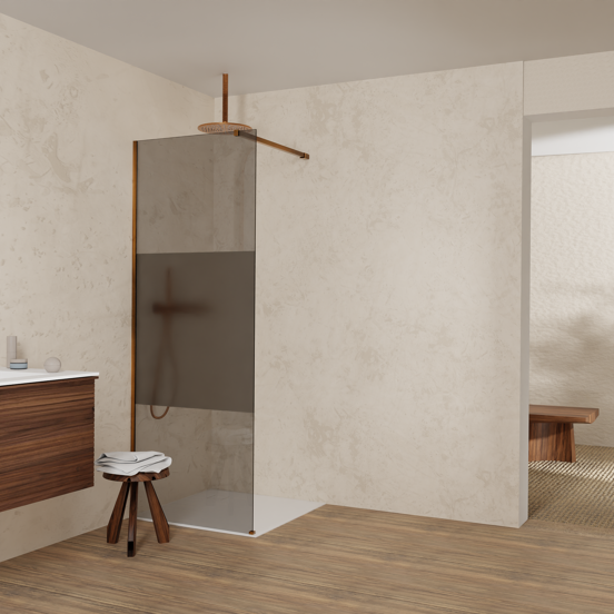 Balmani Modular douche à l'italienne: 80 x 200 cm, Verre fumé avec bande mate, Profil Brushed Rosegold